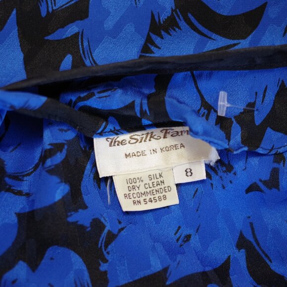 The Silk Farm Silk Blue Black Floral Long Sleeve Blouse Size:8 ( vintage) - Picture 3 of 4
